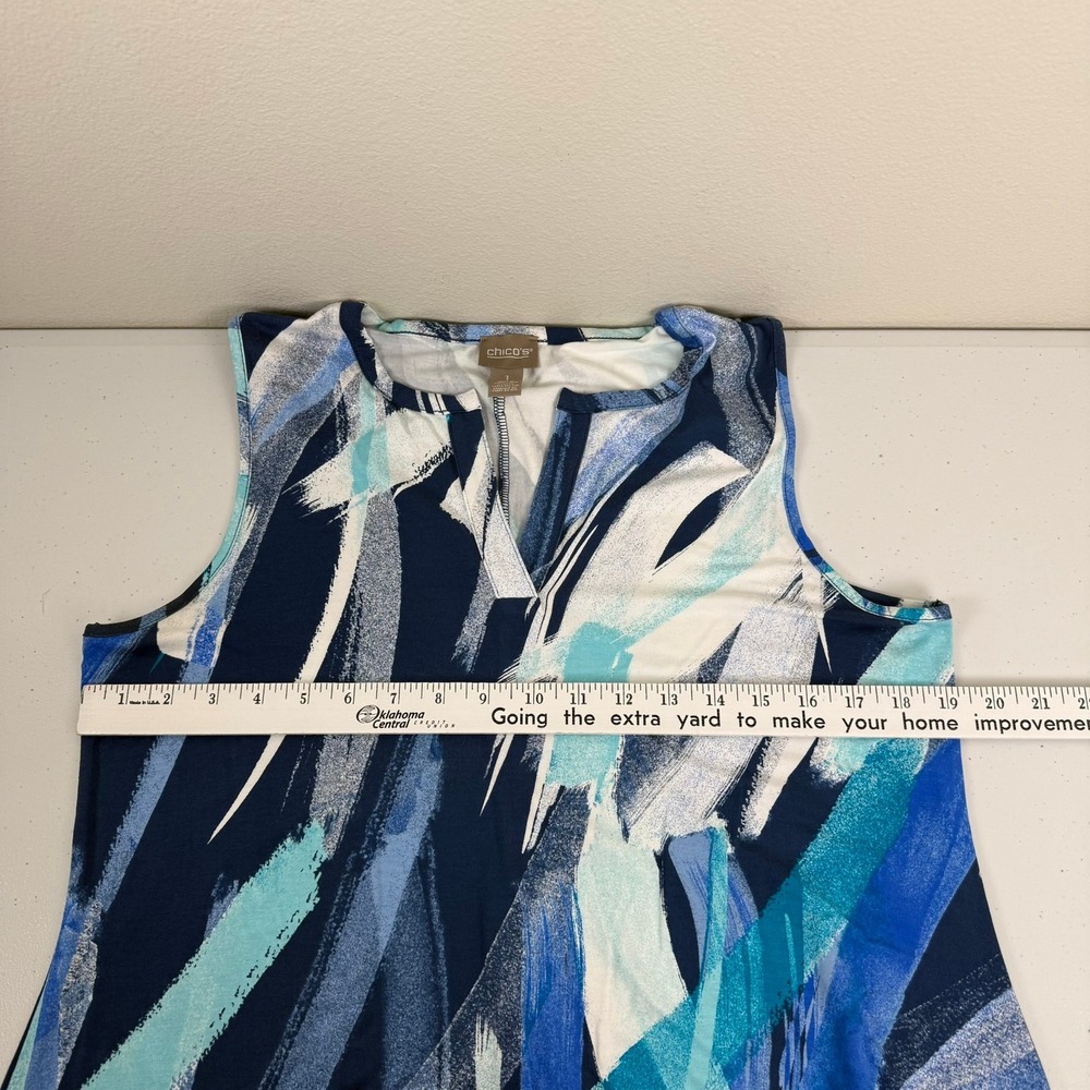 Chico's Womens Size 1 Dress Blue White Sleeveless V-Neck Shift Midi Summer Beach - Picture 4 of 7